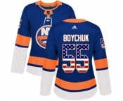 Women Adidas New York Islanders #55 Johnny Boychuk Authentic Royal Blue USA Flag Fashion NHL Jersey