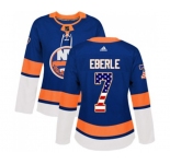 Women Adidas New York Islanders #7 Jordan Eberle Authentic Royal Blue USA Flag Fashion NHL Jersey