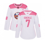 Women Adidas New York Islanders #7 Jordan Eberle Authentic White Pink Fashion NHL Jersey
