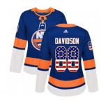 Women Adidas New York Islanders #88 Brandon Davidson Authentic Royal Blue USA Flag Fashion NHL Jersey