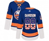 Women Adidas New York Islanders #88 Brandon Davidson Authentic Royal Blue USA Flag Fashion NHL Jersey