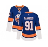 Women Adidas New York Islanders #91 John Tavares Royal Blue Home Authentic Stitched NHL Jersey