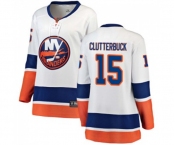 Women New York Islanders #15 Cal Clutterbuck Fanatics Branded White Away Breakaway NHL Jersey
