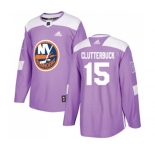 Youth Adidas New York Islanders #15 Cal Clutterbuck Authentic Purple Fights Cancer Practice NHL Jersey