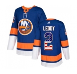 Youth Adidas New York Islanders #2 Nick Leddy Authentic Royal Blue USA Flag Fashion NHL Jersey