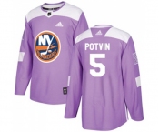 Youth Adidas New York Islanders #5 Denis Potvin Authentic Purple Fights Cancer Practice NHL Jersey
