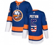 Youth Adidas New York Islanders #5 Denis Potvin Authentic Royal Blue USA Flag Fashion NHL Jersey