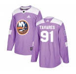 Youth Adidas New York Islanders #91 John Tavares Authentic Purple Fights Cancer Practice NHL Jersey