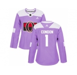 Women Adidas Ottawa Senators #1 Mike Condon Purple Authentic Fights Cancer Stitched NHL Jersey
