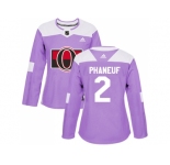 Women Adidas Ottawa Senators #2 Dion Phaneuf Purple Authentic Fights Cancer Stitched NHL Jersey