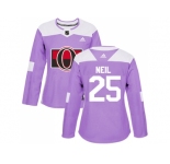 Women Adidas Ottawa Senators #25 Chris Neil Purple Authentic Fights Cancer Stitched NHL Jersey