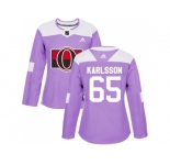 Women Adidas Ottawa Senators #65 Erik Karlsson Purple Authentic Fights Cancer Stitched NHL Jersey