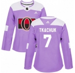 Women's Authentic Ottawa Senators #7 Brady Tkachuk Adidas Fights Cancer Practice Purple Jersey