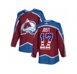 Men Adidas Colorado Avalanche #17 Tyson Jost Burgundy Home Authentic USA Flag Stitched NHL Jersey
