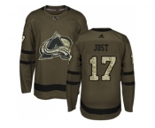 Men Adidas Colorado Avalanche #17 Tyson Jost Green Salute to Service Stitched NHL Jersey