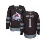 Men's Colorado Avalanche #1 Semyon Varlamov Black 1917-2017 100th Anniversary Stitched NHL Jersey
