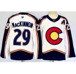 Men's Colorado Avalanche #29 Nathan MacKinnon White Alternate With A Patch Reverse Retro Stitched Jersey