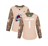 Women Adidas Colorado Avalanche #1 Semyon Varlamov Camo Authentic 2017 Veterans Day Stitched NHL Jersey