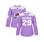 Women Adidas Colorado Avalanche #29 Nathan MacKinnon Purple Authentic Fights Cancer Stitched NHL Jersey