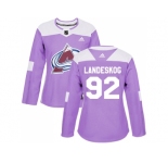 Women Adidas Colorado Avalanche #92 Gabriel Landeskog Purple Authentic Fights Cancer Stitched NHL Jersey