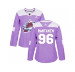 Women Adidas Colorado Avalanche #96 Mikko Rantanen Purple Authentic Fights Cancer Stitched NHL Jersey