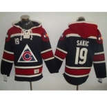 Colorado Avalanche #19 Joe Sakic Navy Blue Sawyer Hooded Sweatshirt Stitched NHL Jersey