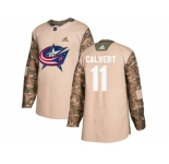 Men Adidas Columbus Blue Jackets #11 Matt Calvert Camo Authentic 2017 Veterans Day Stitched NHL Jersey