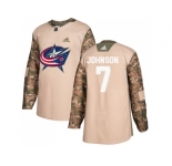 Men Adidas Columbus Blue Jackets #7 Jack Johnson Camo Authentic 2017 Veterans Day Stitched NHL Jersey