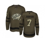 Men Adidas Columbus Blue Jackets #7 Jack Johnson Green Salute to Service Stitched NHL Jerse