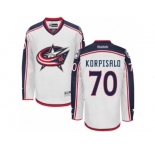 Men Reebok Columbus Blue Jackets #70 Joonas Korpisalo Authentic White Away NHL Jersey