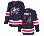 Men's Blue Jackets #14 Gustav Nyquist Navy Blue Home Authentic Drift Fashion Stitched Hockey Jersey