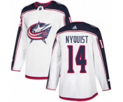 Men's Blue Jackets #14 Gustav Nyquist White Road Authentic Stitched Hockey Jersey