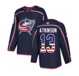 Men's Columbus Blue Jackets #13 Cam Atkinson Navy Blue Home USA Flag Stitched Hockey Jersey