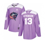 Men's Columbus Blue Jackets #13 Cam Atkinson Purple Fights Cancer Stitched Hockey Jersey