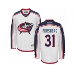 Men's Reebok Columbus Blue Jackets #31 Anton Forsberg Authentic White Away NHL Jersey