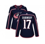 Women Adidas Columbus Blue Jackets #17 Brandon Dubinsky Navy Blue Home Authentic Stitched NHL Jersey