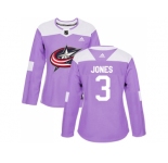 Women Adidas Columbus Blue Jackets #3 Seth Jones Purple Authentic Fights Cancer Stitched NHL Jersey
