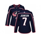 Women Adidas Columbus Blue Jackets #7 Jack Johnson Navy Blue Home Authentic Stitched NHL Jersey