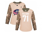 Women Adidas Columbus Blue Jackets #71 Nick Foligno Camo Authentic 2017 Veterans Day Stitched NHL Jersey