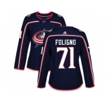Women Adidas Columbus Blue Jackets #71 Nick Foligno Navy Blue Home Authentic Stitched NHL Jersey