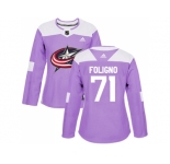 Women Adidas Columbus Blue Jackets #71 Nick Foligno Purple Authentic Fights Cancer Stitched NHL Jersey