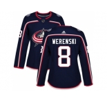 Women Adidas Columbus Blue Jackets #8 Zach Werenski Navy Blue Home Authentic Stitched NHL Jersey