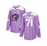 Youth Adidas Columbus Blue Jackets #71 Nick Foligno Purple Authentic Fights Cancer Stitched NHL Jersey