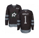Men's Adidas Dallas Stars #1 Gump Worsley Authentic Black 1917-2017 100th Anniversary NHL Jersey