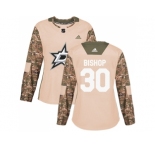 Women Adidas Dallas Stars #30 Ben Bishop Camo Authentic 2017 Veterans Day Stitched NHL Jerse