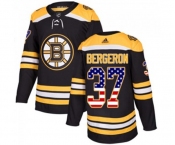 Adidas Boston Bruins #37 Patrice Bergeron Authentic Black USA Flag Fashion NHL Jersey