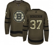 Adidas Boston Bruins #37 Patrice Bergeron Authentic Green Salute to Service NHL Jersey
