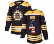 Adidas Boston Bruins #4 Bobby Orr Authentic Black USA Flag Fashion NHL Jersey