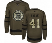 Adidas Boston Bruins #41 Jaroslav Halak Authentic Green Salute to Service NHL Jersey