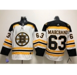 Men Adidas Boston Bruins #63 Brad Marchand White Road Authentic Stitched NHL Jersey